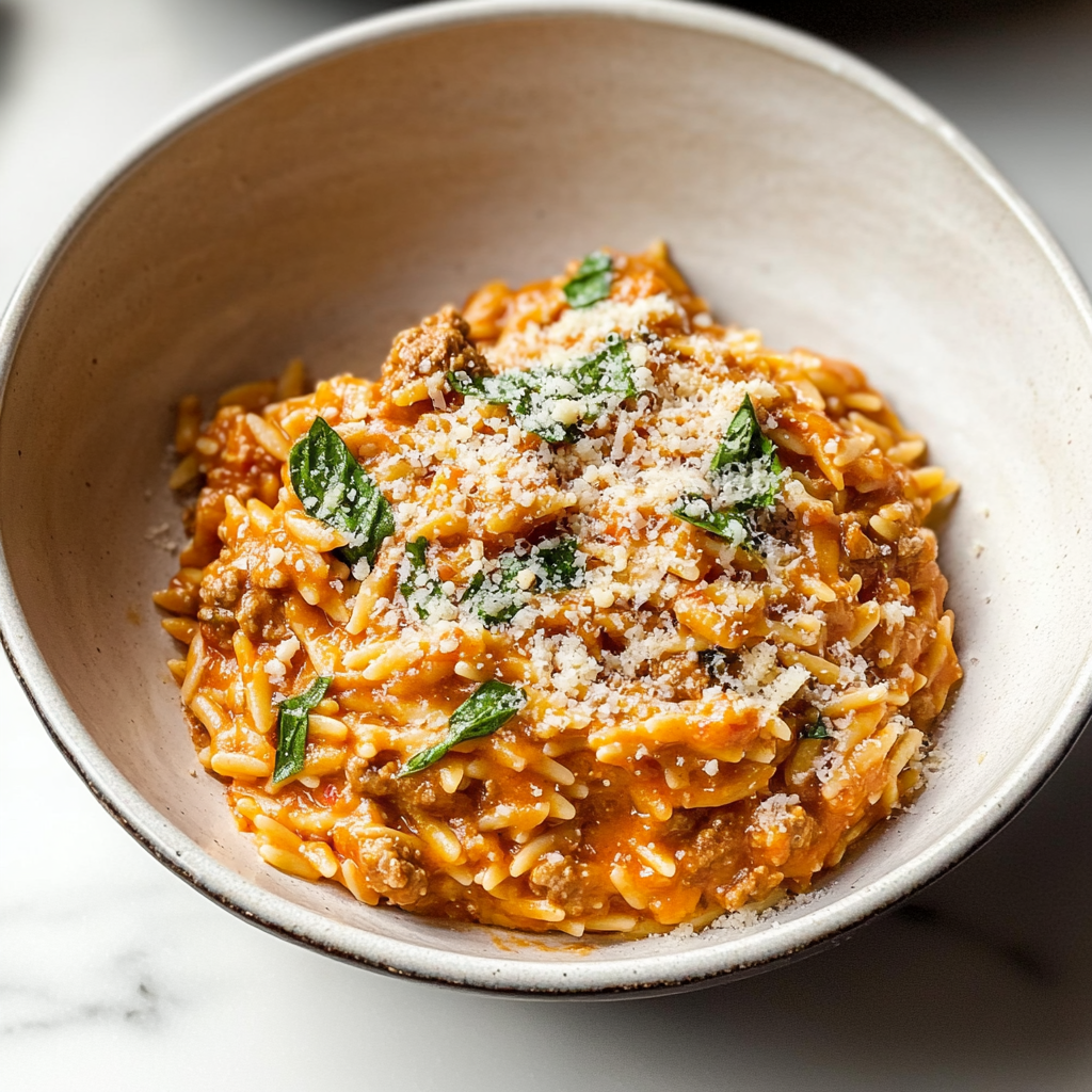 Ground Beef Orzo Dish