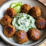 Baked Greek Lentil Meatballs with tzatziki