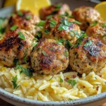 Greek Chicken Meatballs with Lemon Orzo
