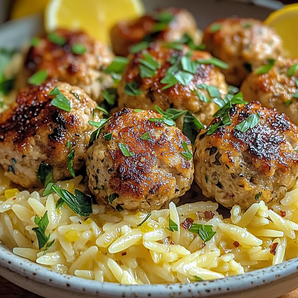 Greek Chicken Meatballs with Lemon Orzo
